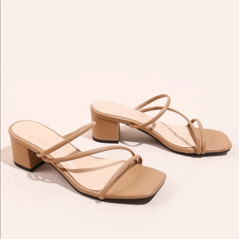 Tan strappy block heel sandals